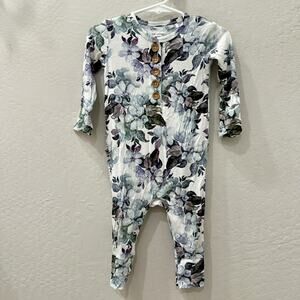Posh Peanut Jules Dark Floral Ruffle Henley Romper